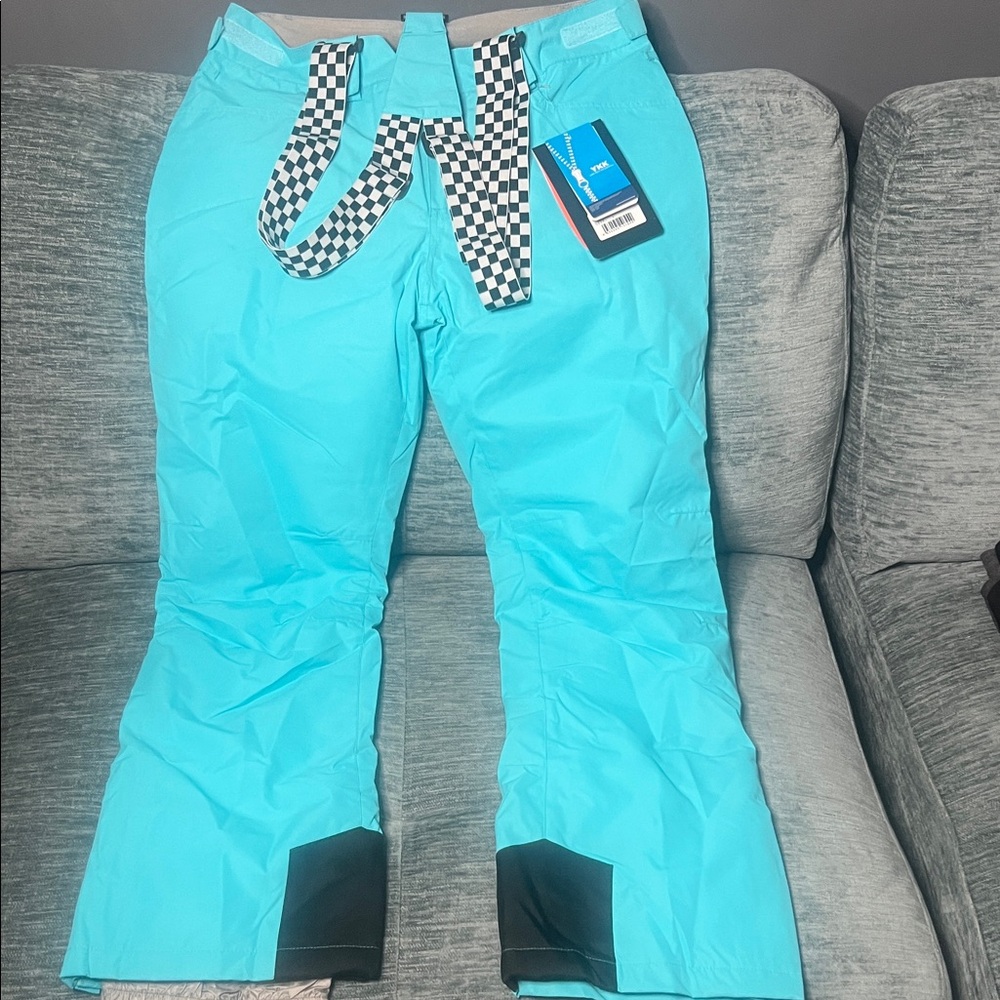 Aqua Snow Pants with Checkered overalls
